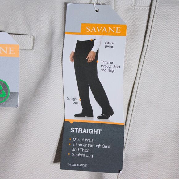 NWT Savane Elastic Comfort Waist Dress Khaki Pleat Cuff Pants Stone Men 40x32 - Picture 4 of 11